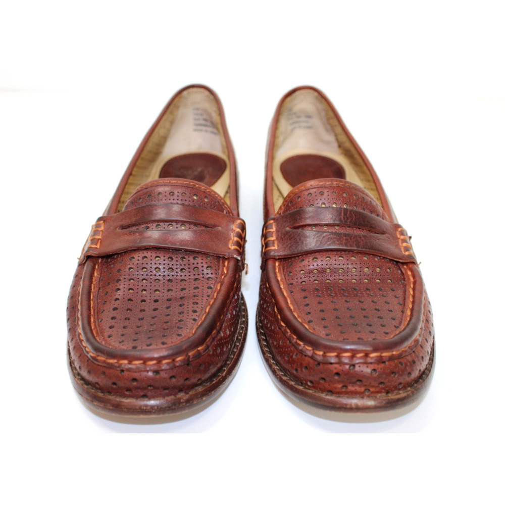 Women’s Frye Penny Loafers Dalia Brown Leather Perforated Shoes Flat Preppy 8 M - Picture 10 of 12